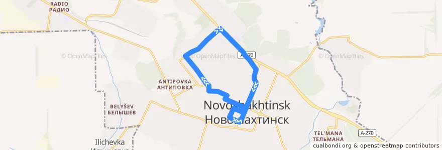 Mapa del recorrido Автобус 7: Центр => ЖБИ => Центр de la línea  en городской округ Новошахтинск.