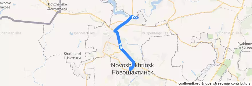 Mapa del recorrido Автобус 8: Водострой => Центр de la línea  en городской округ Новошахтинск.