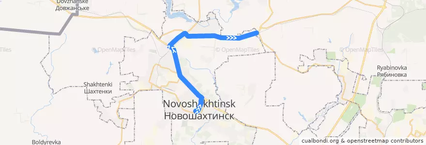 Mapa del recorrido Автобус 9: Центр => Посёлок Юбилейный de la línea  en городской округ Новошахтинск.