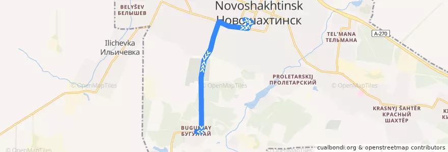 Mapa del recorrido Автобус 10: Центр => Посёлок Бугултай => Центр de la línea  en городской округ Новошахтинск.
