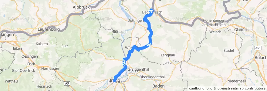 Mapa del recorrido Bus 360: Bad Zurzach => Brugg AG de la línea  en Аргау.