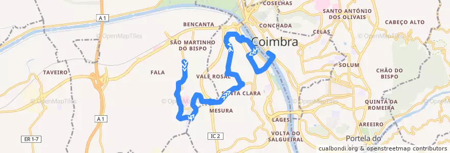Mapa del recorrido 14: São Martinho do Bispo => Portagem de la línea  en Coimbra.