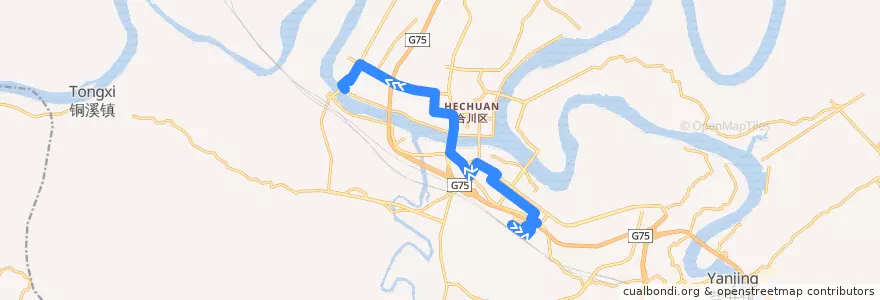Mapa del recorrido 126 火车站→新图书馆 de la línea  en 合川区.