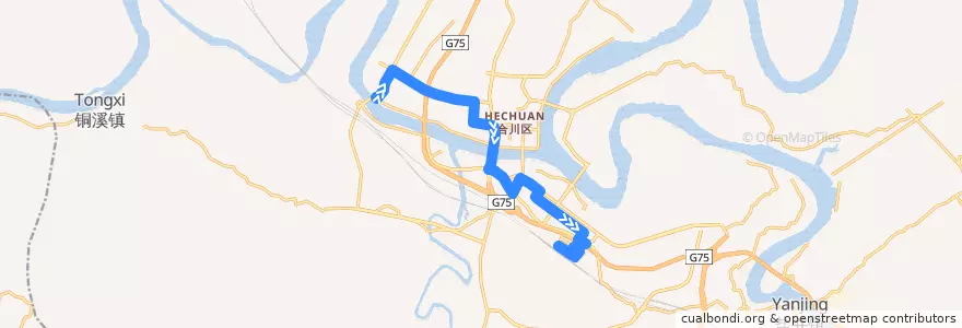 Mapa del recorrido 126路 新图书馆→火车站 de la línea  en 合川区.
