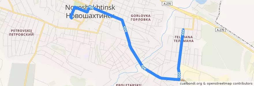 Mapa del recorrido Автобус 13:Тельмана => Центр de la línea  en городской округ Новошахтинск.