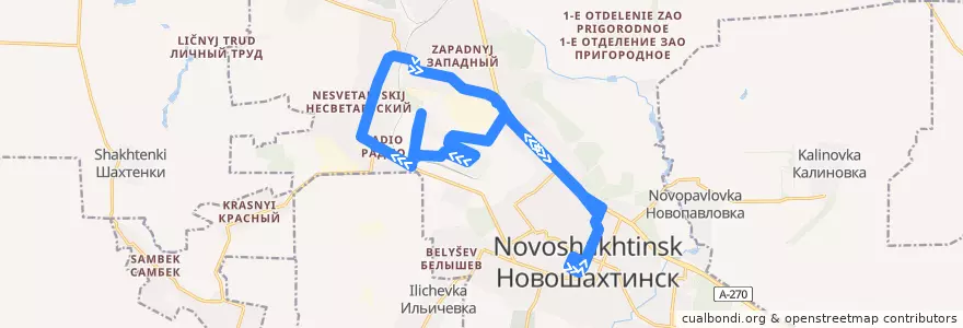 Mapa del recorrido Автобус 18Б: Центр => Клуб => Центр de la línea  en городской округ Новошахтинск.