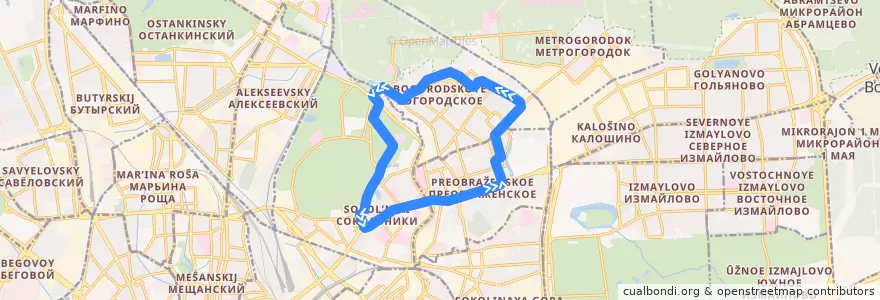 Mapa del recorrido Трамвай 4л: Метро «Бульвар Рокоссовского» => Метро «Бульвар Рокоссовского» de la línea  en Восточный административный округ.
