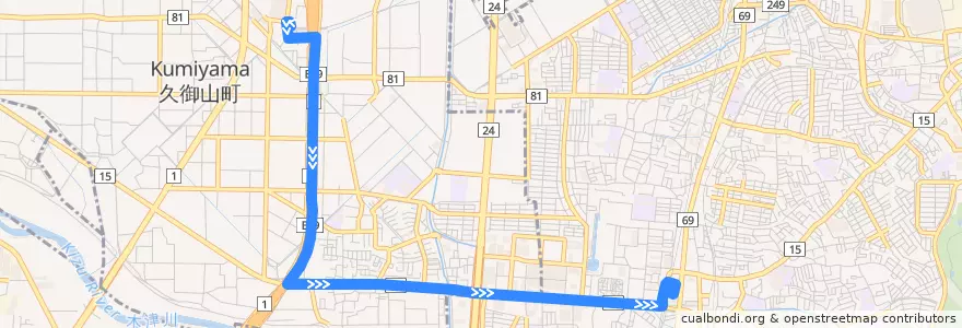 Mapa del recorrido イオン大久保線 de la línea  en 京都府.