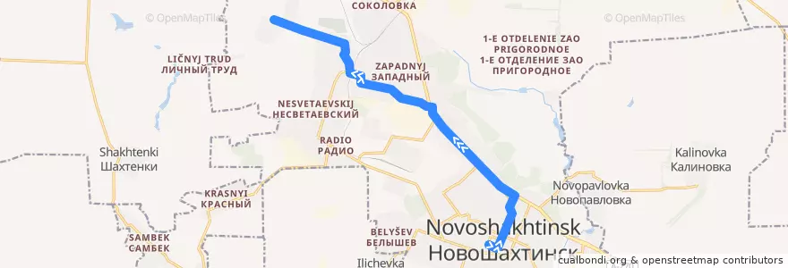 Mapa del recorrido Автобус 30: Центр => ЗАО «Пригородное» de la línea  en городской округ Новошахтинск.