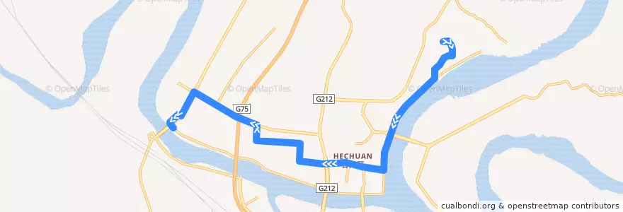 Mapa del recorrido 236路 职教中心→新图书馆 de la línea  en 合川区.