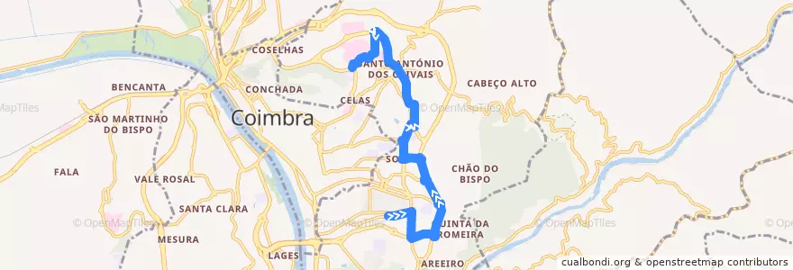 Mapa del recorrido 37: Vale das Flores => Hospitais UC de la línea  en Santo António dos Olivais.