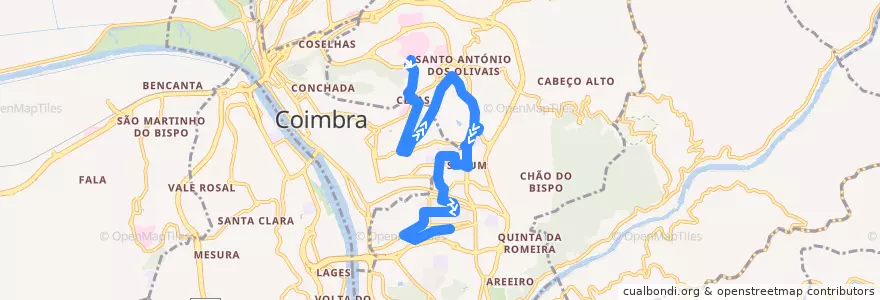 Mapa del recorrido 37: Hospitais UC => Vale das Flores de la línea  en Coimbra.
