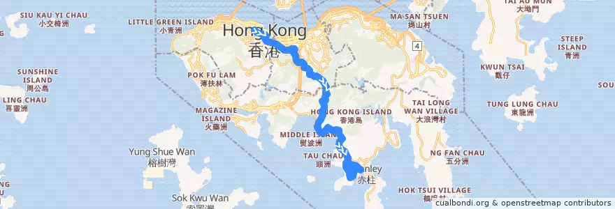 Mapa del recorrido 新巴66線 NWFB 66 (中環 Central → 馬坑 Ma Hang) de la línea  en Hong Kong Island.