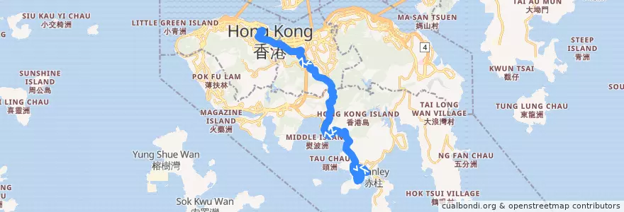 Mapa del recorrido 新巴66線 NWFB 66 (馬坑 Ma Hang → 中環 Central) de la línea  en Pulau Hong Kong.