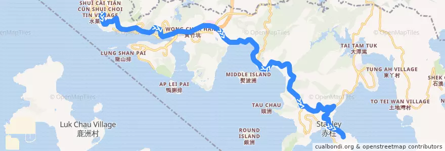 Mapa del recorrido 城巴73線 Citybus 73 (華富 Wah Fu → 赤柱 Stanley (不停赤柱村 skip Stanley Village)) de la línea  en 南區 Southern District.