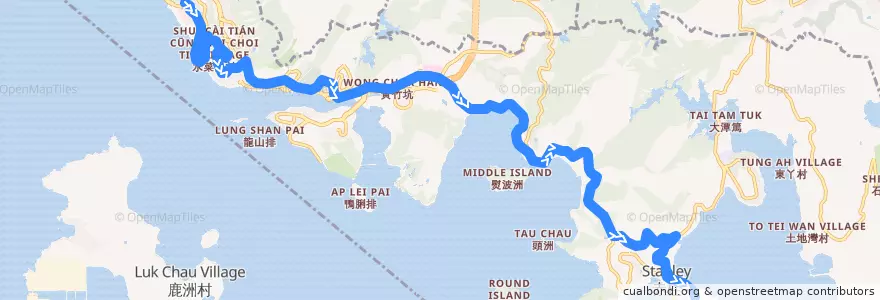Mapa del recorrido 城巴73線 Citybus 73 (數碼港 Cyberport → 赤柱 Stanley) de la línea  en 南區 Southern District.