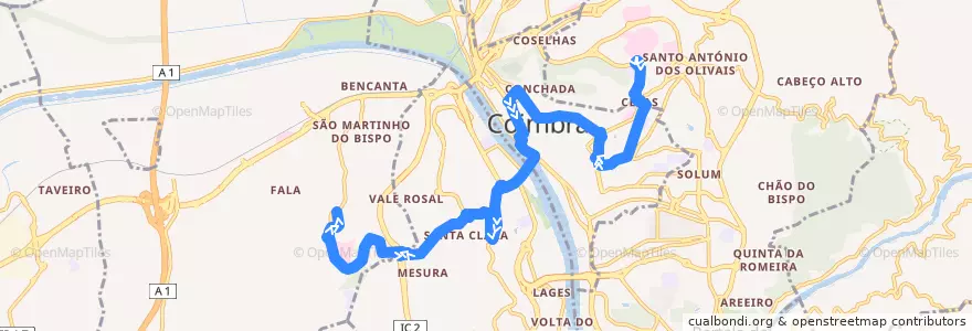 Mapa del recorrido 6: Hospitais UC => Hospital dos Covões de la línea  en Coímbra.