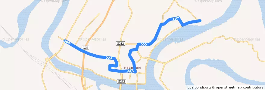 Mapa del recorrido 632路 工商职业学院（区公安局）→世纪乐都 de la línea  en 合川区.