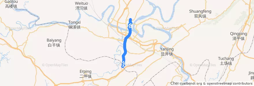 Mapa del recorrido 813路 客运中心→梳铺村 de la línea  en 合川区.