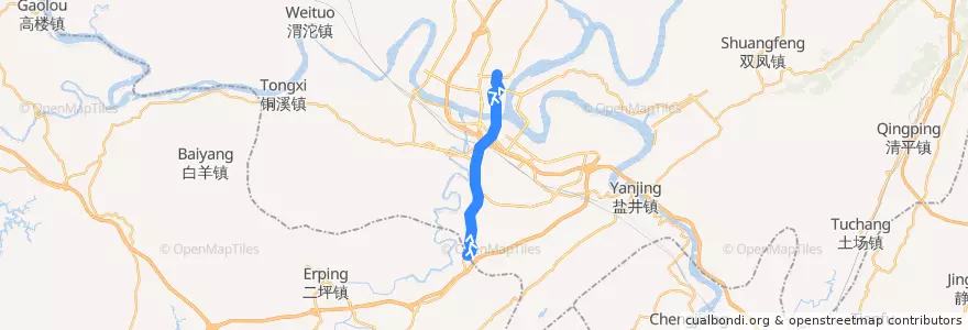 Mapa del recorrido 813路 梳铺村→客运中心 de la línea  en 合川区.