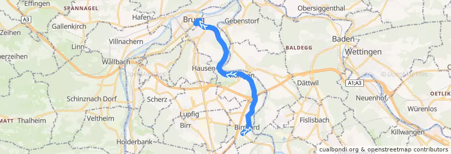 Mapa del recorrido Bus 363: Birrhard => Brugg AG de la línea  en Aargau.
