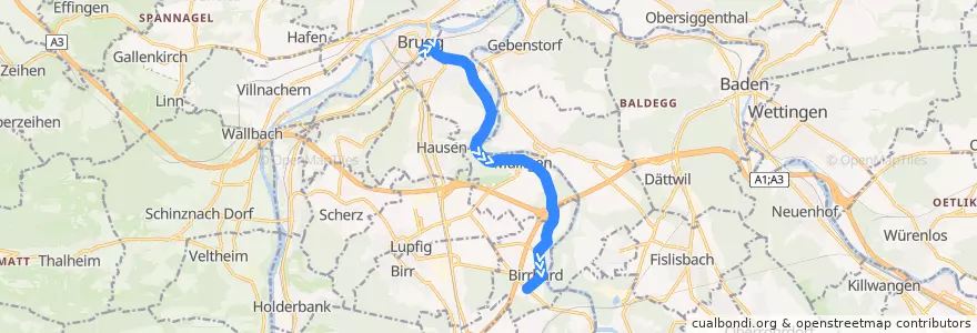 Mapa del recorrido Bus 363: Brugg AG => Birrhard de la línea  en Аргау.