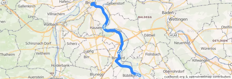 Mapa del recorrido Bus 363: Mellingen => Brugg AG de la línea  en Aargau.