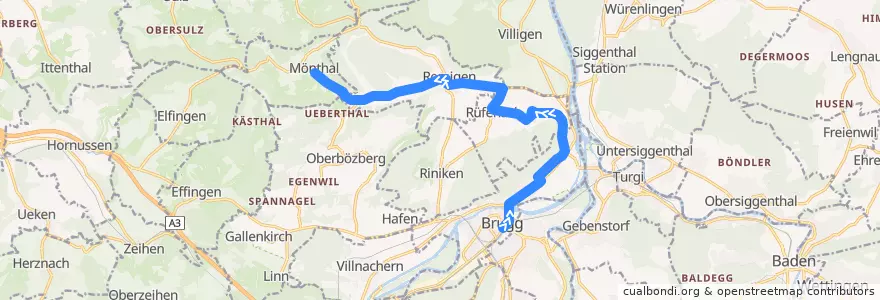 Mapa del recorrido Bus 374: Brugg AG => Mönthal de la línea  en Bezirk Brugg.