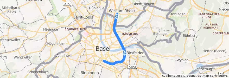 Mapa del recorrido ICE 20: Hamburg => Frankfurt => Basel de la línea  en Basileia.