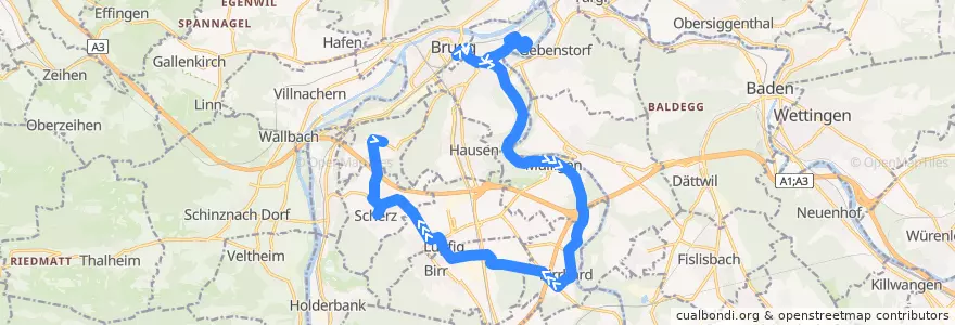 Mapa del recorrido Bus 363: Brugg AG => Habsburg de la línea  en Bezirk Brugg.
