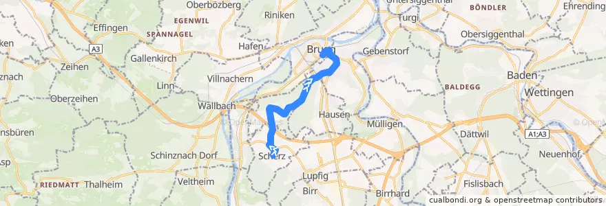 Mapa del recorrido Bus 366: Scherz => Brugg AG de la línea  en Bezirk Brugg.