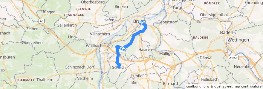 Mapa del recorrido Bus 366: Brugg AG => Scherz de la línea  en Bezirk Brugg.