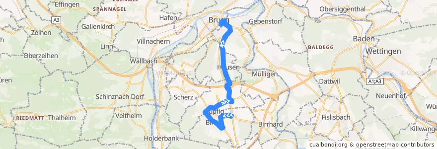 Mapa del recorrido Bus 364: Birr => Brugg AG de la línea  en Bezirk Brugg.