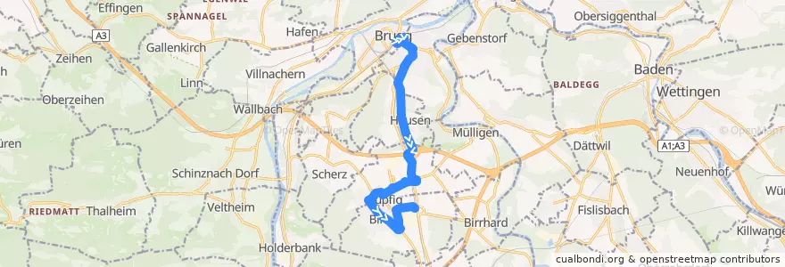 Mapa del recorrido Bus 364: Brugg AG => Birr de la línea  en Bezirk Brugg.