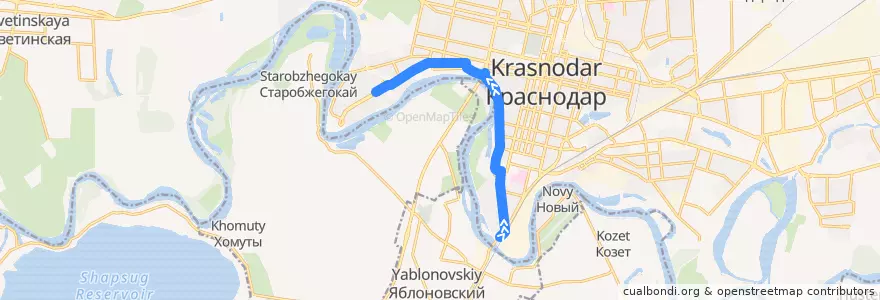 Mapa del recorrido Автобус №95: Автовокзал "Южный" => Юбилейный микрорайон de la línea  en городской округ Краснодар.