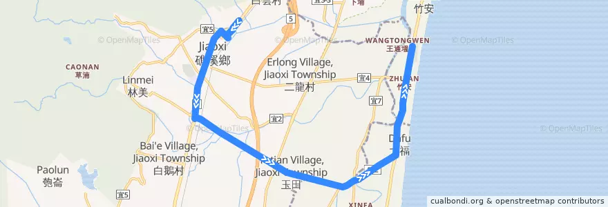 Mapa del recorrido 191 礁溪轉運站→竹安國小 de la línea  en 宜蘭縣.