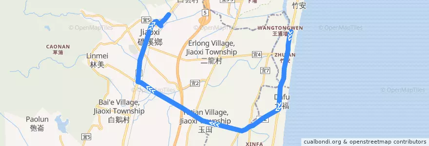 Mapa del recorrido 191 竹安國小→礁溪轉運站 de la línea  en Yilan County.