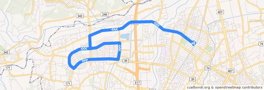 Mapa del recorrido 北坂戸駅西口～入西団地循環線 de la línea  en 坂戸市.
