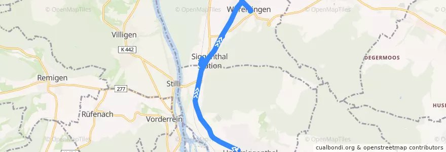 Mapa del recorrido Bus 357: Untersiggenthal => Würenlingen de la línea  en Bezirk Baden.