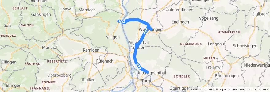 Mapa del recorrido Bus 357: Villigen, PSI West => Untersiggenthal de la línea  en Bezirk Baden.