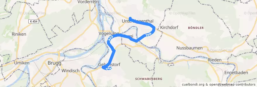 Mapa del recorrido Bus 357: Gebenstorf => Untersiggenthal de la línea  en Bezirk Baden.