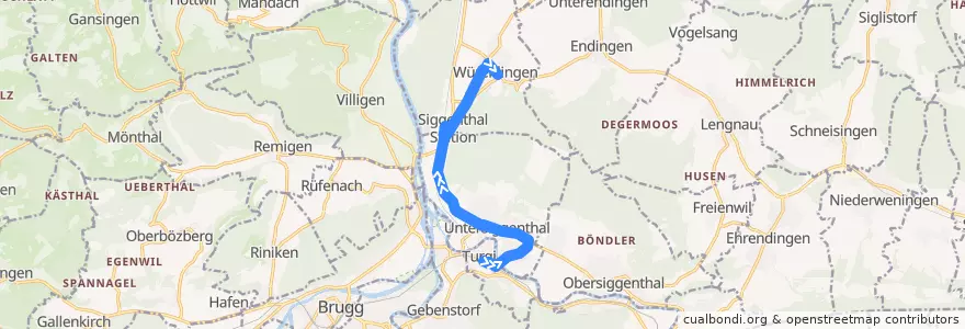 Mapa del recorrido Bus 357: Turgi => Würenlingen de la línea  en Bezirk Baden.