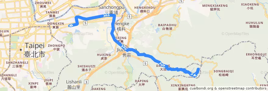 Mapa del recorrido 臺北市 小5區 捷運昆陽站->茶葉製造示範廠 de la línea  en 난강 구.