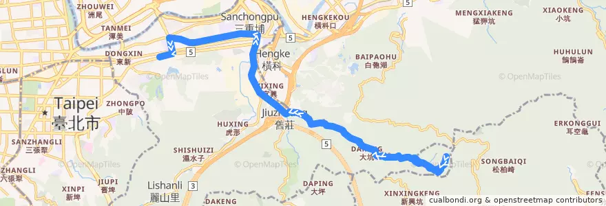 Mapa del recorrido 臺北市 小5區 茶葉製造示範廠 ->捷運昆陽站 de la línea  en Distretto di Nangang.
