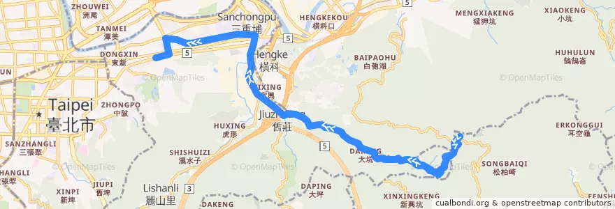 Mapa del recorrido 臺北市 小5 光明寺->捷運昆陽站 de la línea  en Taipei.