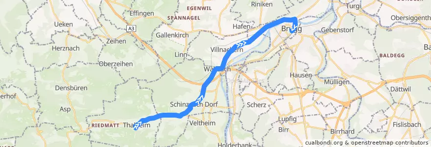 Mapa del recorrido Bus 371: Thalheim AG => Brugg AG de la línea  en Bezirk Brugg.