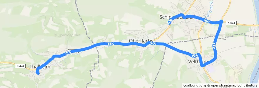 Mapa del recorrido Bus 371: Schinznach Dorf => Thalheim AG de la línea  en Bezirk Brugg.