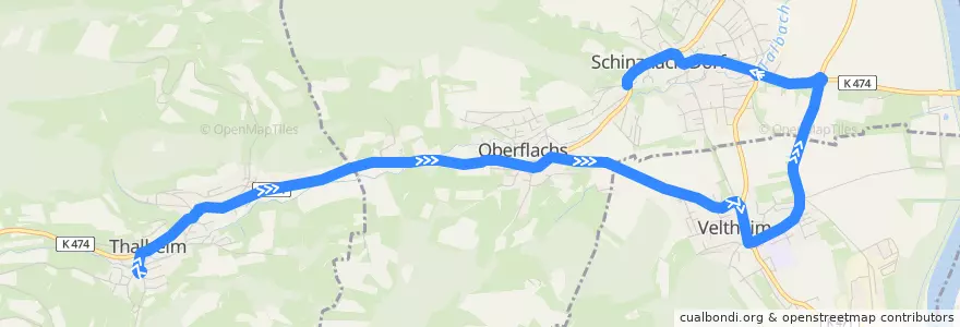 Mapa del recorrido Bus 371: Thalheim AG => Schinznach Dorf de la línea  en Bezirk Brugg.