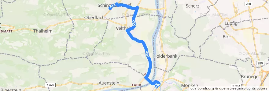 Mapa del recorrido Bus 379: Wildegg => Schinznach Dorf de la línea  en Bezirk Brugg.