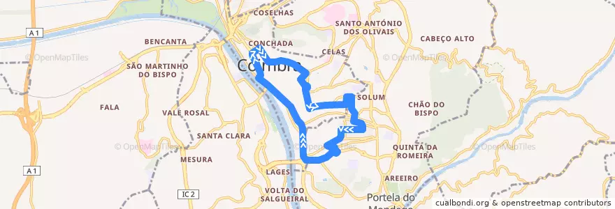 Mapa del recorrido 24: Arnado => Quinta da Nora/Bairro Norton de Matos de la línea  en Coïmbre.